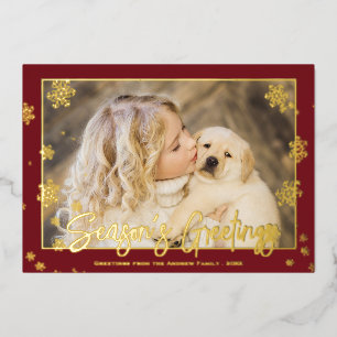 Elegant Christmas Script Season's Greetings Photo Foil Holiday Card