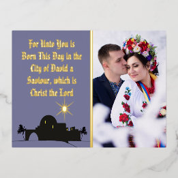 Elegant Christmas Scripture Photo Foil Holiday Postcard