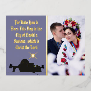 Elegant Christmas Scripture Photo Foil Holiday Postcard
