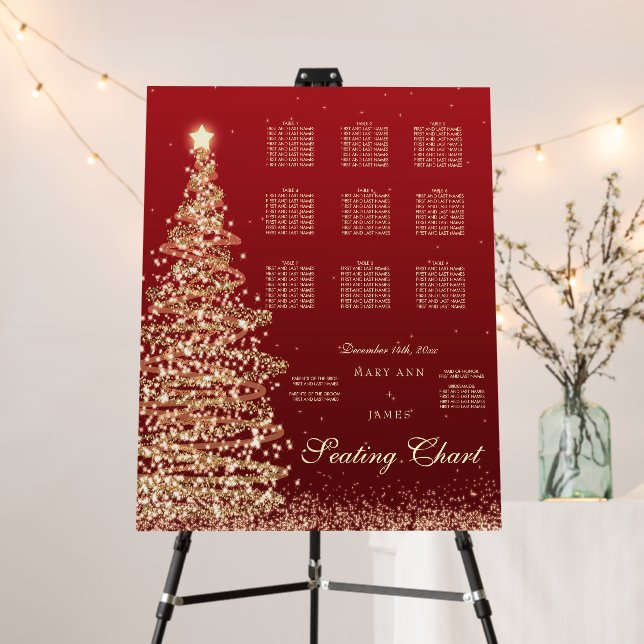 Elegant Christmas Seating Chart Wedding Red Foam Board (In Situ (Stand))
