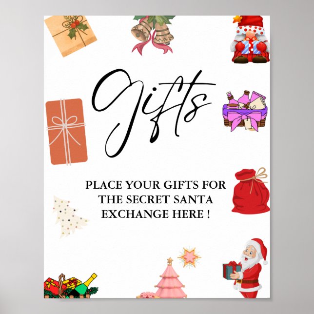 Elegant christmas Secret Santa Gifts Exchange Sign (Front)