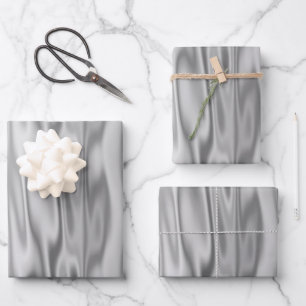 Elegant Christmas Silver Faux Satin Graphic Wrapping Paper Sheets