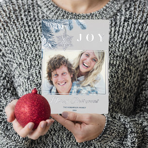 Elegant Christmas Silver Snowflakes Blue Gray Joy  Foil Holiday Card