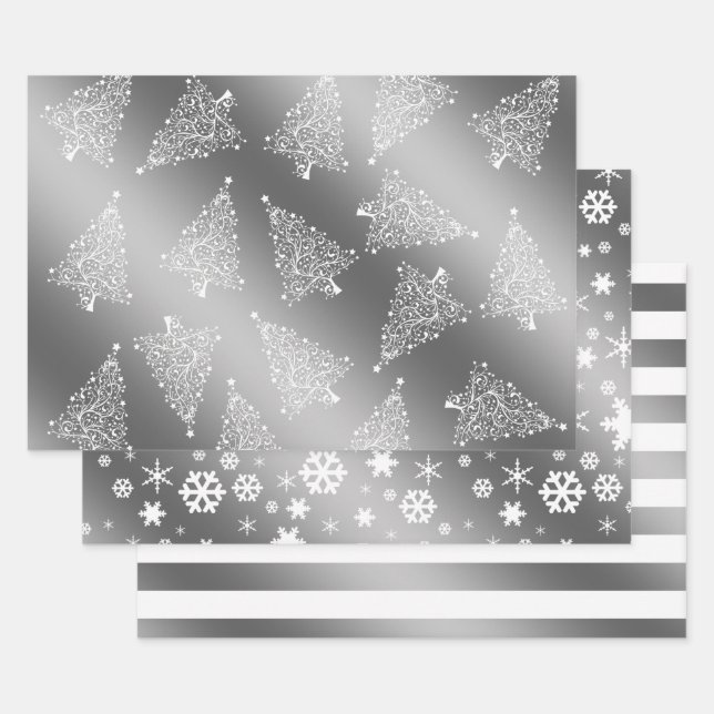 Elegant Christmas silver & white pattern  Wrapping Paper Sheets (Set)