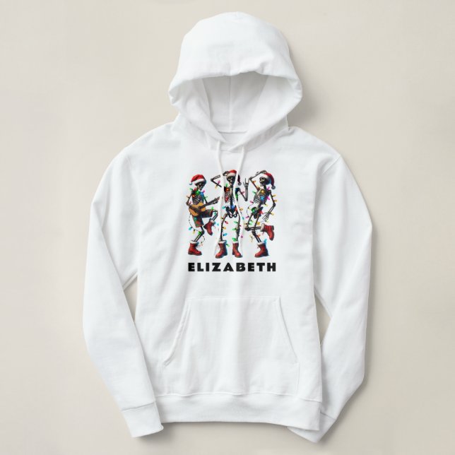 Elegant Christmas Skeleton: Guitar Jam & Dance! Hoodie (Design Front)