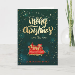 Elegant Christmas Sleigh Green Holiday Card