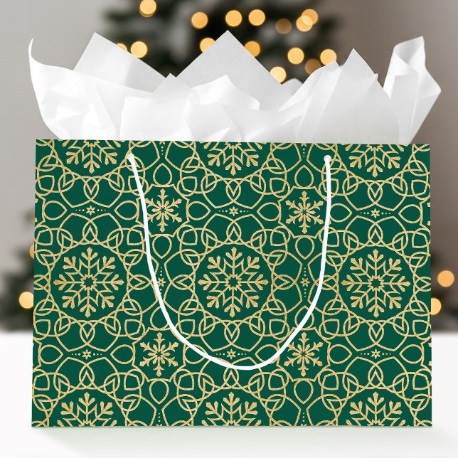 Elegant Christmas Snowflake Faux Gold Green Large Gift Bag (Creator Uploaded)