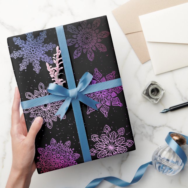 Elegant Christmas snowflake pattern holographic Wrapping Paper (Gifting)