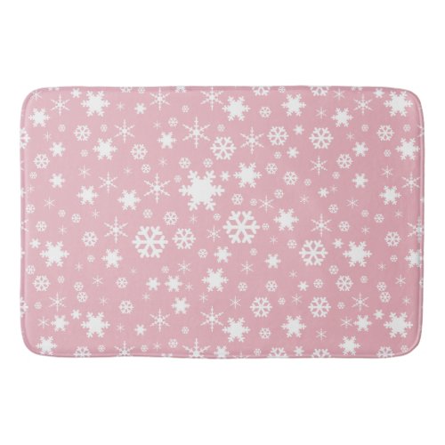 Elegant Christmas snowflake pattern pastel pink Bathroom Mat