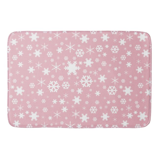 Elegant Christmas snowflake pattern pastel pink Bathroom Mat (Front)