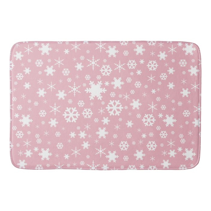Elegant Christmas snowflake pattern pastel pink Bathroom Mat