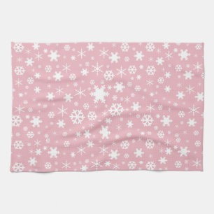 Elegant Christmas snowflake pattern pastel pink Kitchen Towel