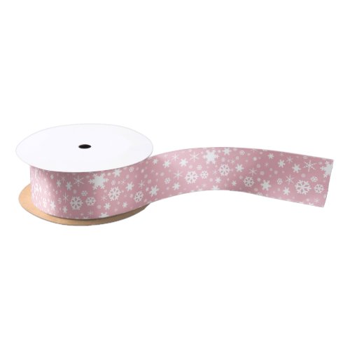 Elegant Christmas snowflake pattern pastel pink Satin Ribbon