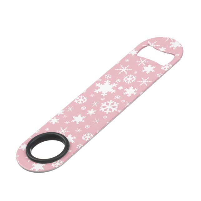 Elegant Christmas snowflake pattern pastel pink Speed Bottle Opener (Front Angled)