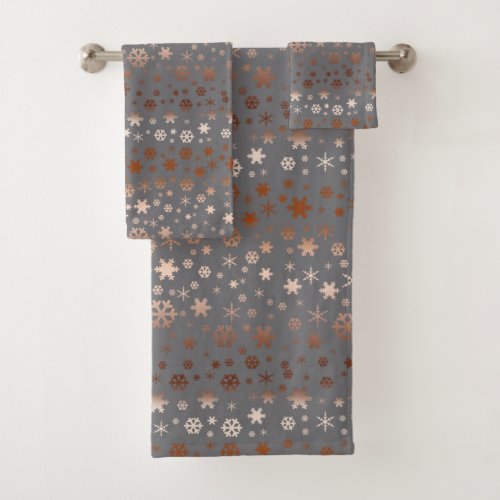 Elegant Christmas snowflake pattern rose gold Bath Towel Set