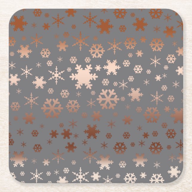 Elegant Christmas snowflake pattern rose gold Square Paper Coaster (Front)