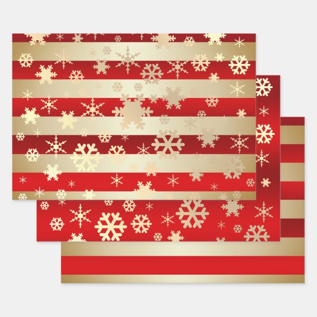 Elegant Christmas snowflake pattern striped  Wrapping Paper Sheets (Set)