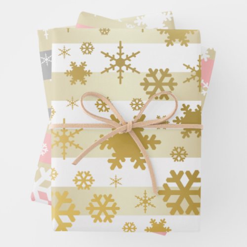 Elegant Christmas snowflake pattern striped     Wrapping Paper Sheets