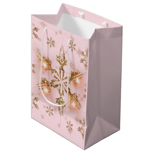 Elegant Christmas Snowflake Pink Gold Medium Gift Bag