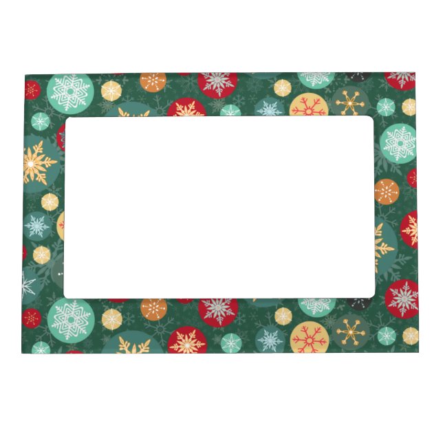 Elegant Christmas Snowflake Polka Dot Pattern Magnetic Photo Frame (Front)