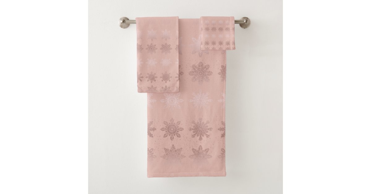 Elegant Christmas snowflake rose gold pattern Bath Towel Set Zazzle