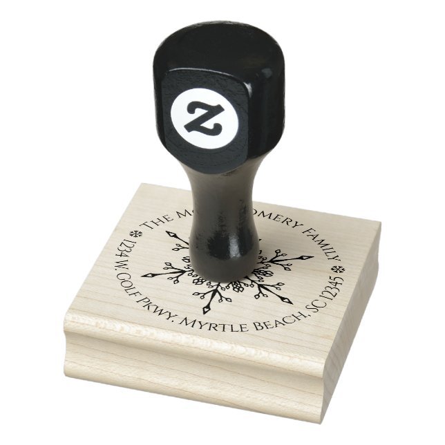 Elegant Christmas Snowflake Round Name and Address Rubber Stamp (Stamp)