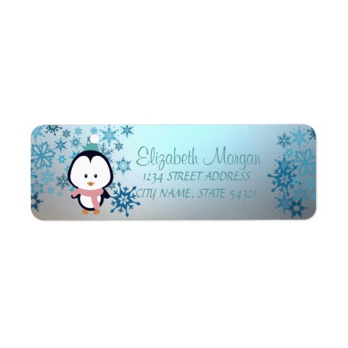 Elegant Christmas  Snowflakes Penguin Label