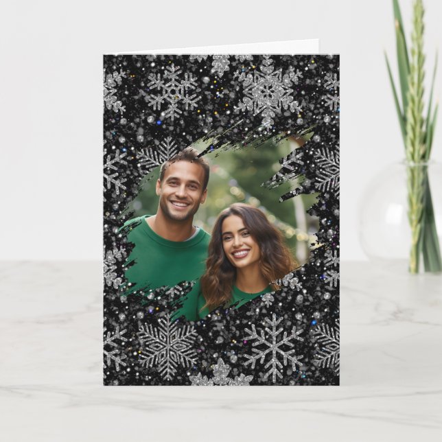 Elegant Christmas snowflakes personalize photo  Card (Front)