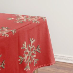 Elegant Christmas Snowflakes Red and Gold Chic Tablecloth