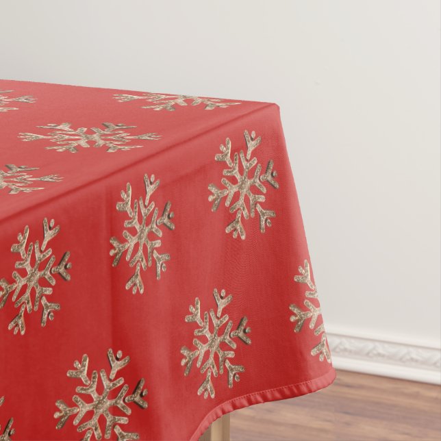 Elegant Christmas Snowflakes Red and Gold Chic Tablecloth (In Situ)