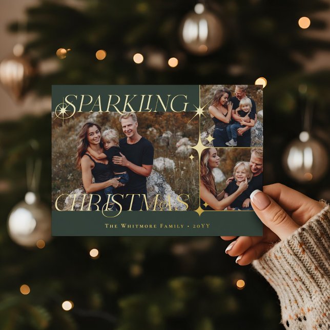 Elegant Christmas Sparkle Photo Collage Christmas Foil Holiday Card (Elegant Christmas Sparkle Photo Collage Christmas Foil Holiday Card)