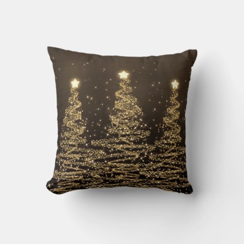Elegant Christmas Sparkling Trees Black Brown Throw Pillow