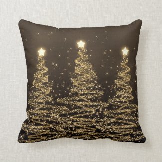 Elegant Christmas Sparkling Trees Black Brown Throw Pillow