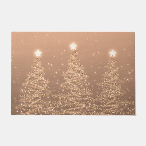 Elegant Christmas Sparkling Trees Copper Doormat