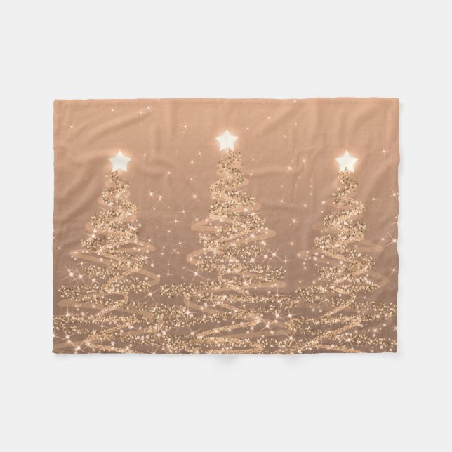 Elegant Christmas Sparkling Trees Copper  Fleece Blanket (Front (Horizontal))