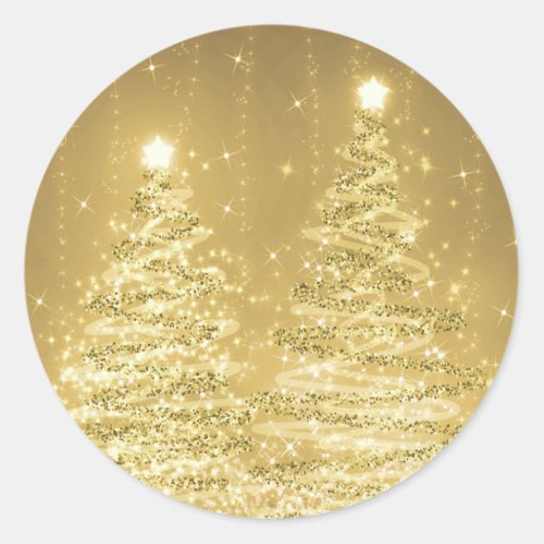 Elegant Christmas Sparkling Trees Gold  Classic Round Sticker