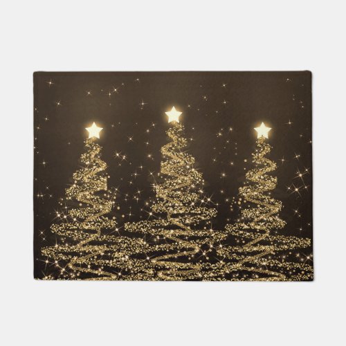 Elegant Christmas Sparkling Trees Gold Doormat