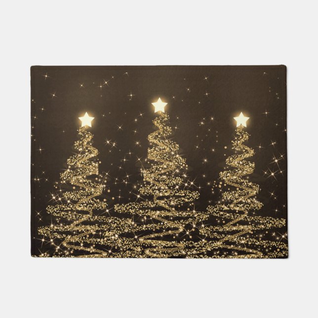Elegant Christmas Sparkling Trees Gold Doormat (Front)