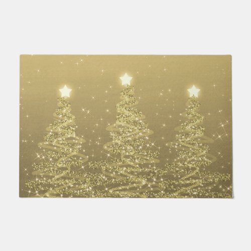 Elegant Christmas Sparkling Trees Gold  Doormat