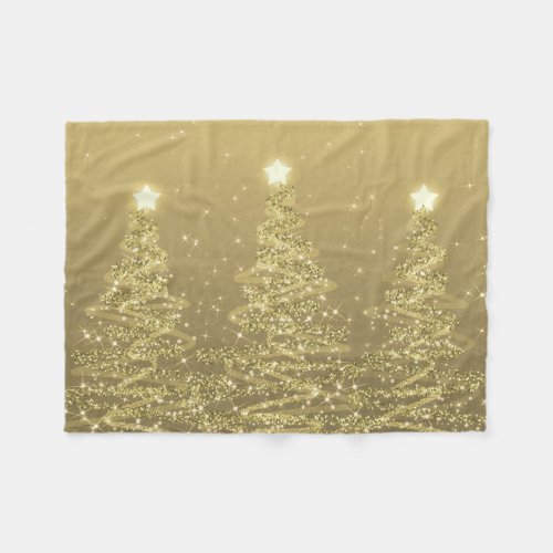 Elegant Christmas Sparkling Trees Gold Fleece Blanket