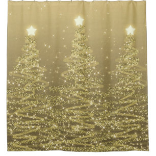 Elegant Christmas Sparkling Trees Gold Shower Curtain