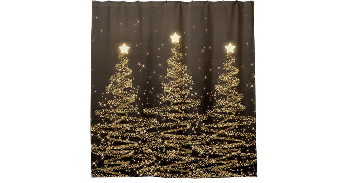 Elegant Christmas Sparkling Trees Gold Shower Curtain Zazzle