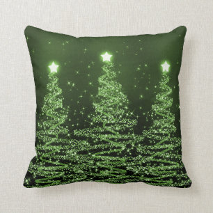 Elegant Christmas Sparkling Trees Green Throw Pillow