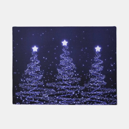 Elegant Christmas Sparkling Trees Navy Blue Doormat