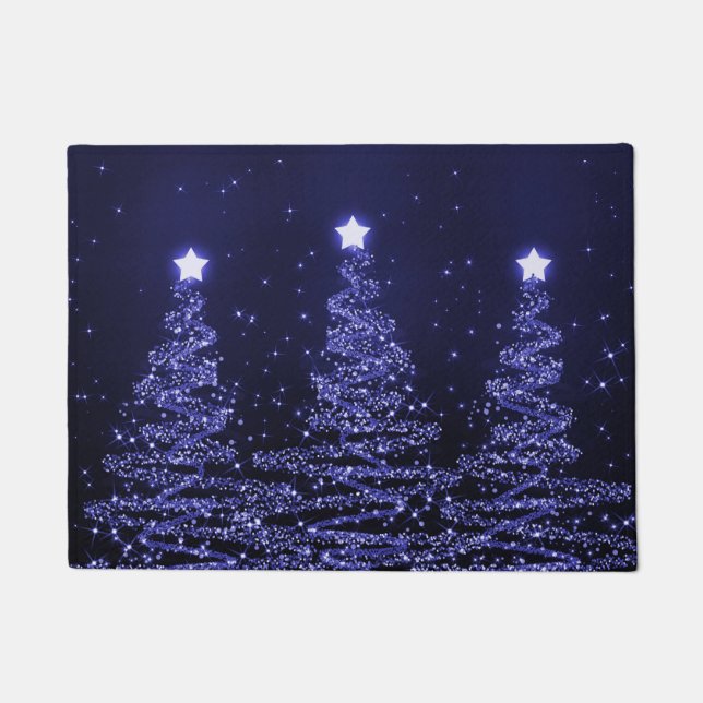 Elegant Christmas Sparkling Trees Navy Blue Doormat (Front)