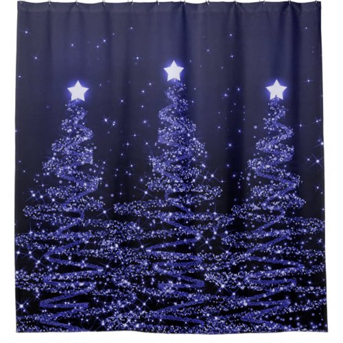 Elegant Christmas Sparkling Trees Navy Blue Shower Curtain