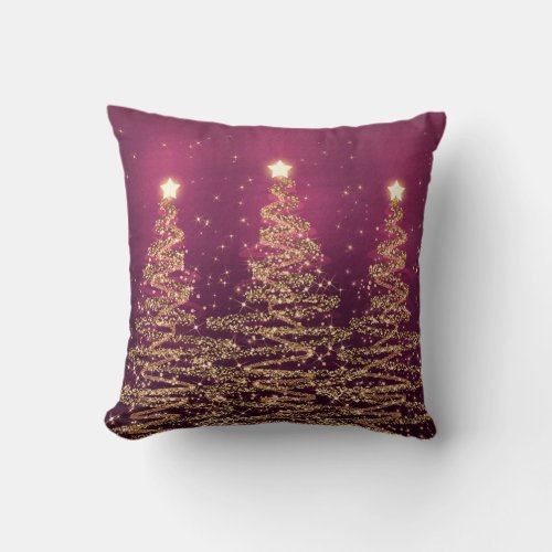Elegant Christmas Sparkling Trees Pink Purple Throw Pillow