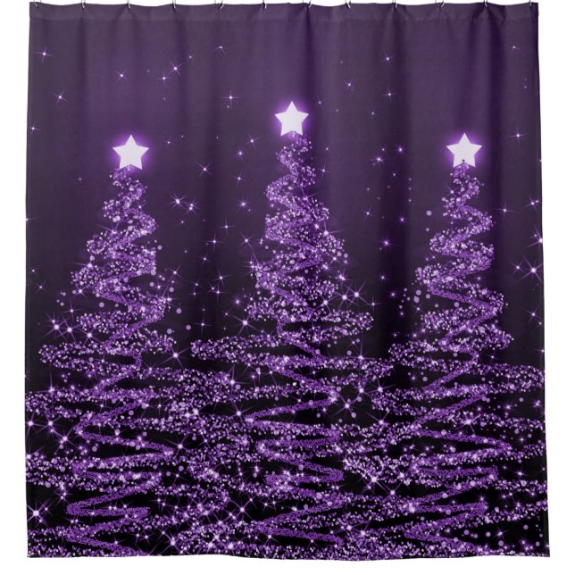 Elegant Christmas Sparkling Trees Purple Shower Curtain (Front)