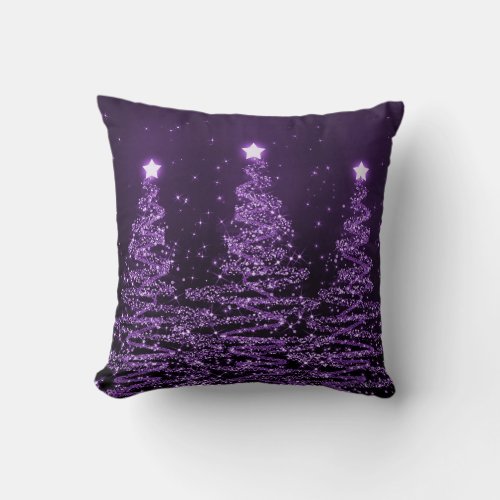 Elegant Christmas Sparkling Trees Purple  Throw Pillow