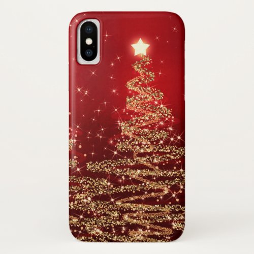 Elegant Christmas Sparkling Trees Red iPhone X Case